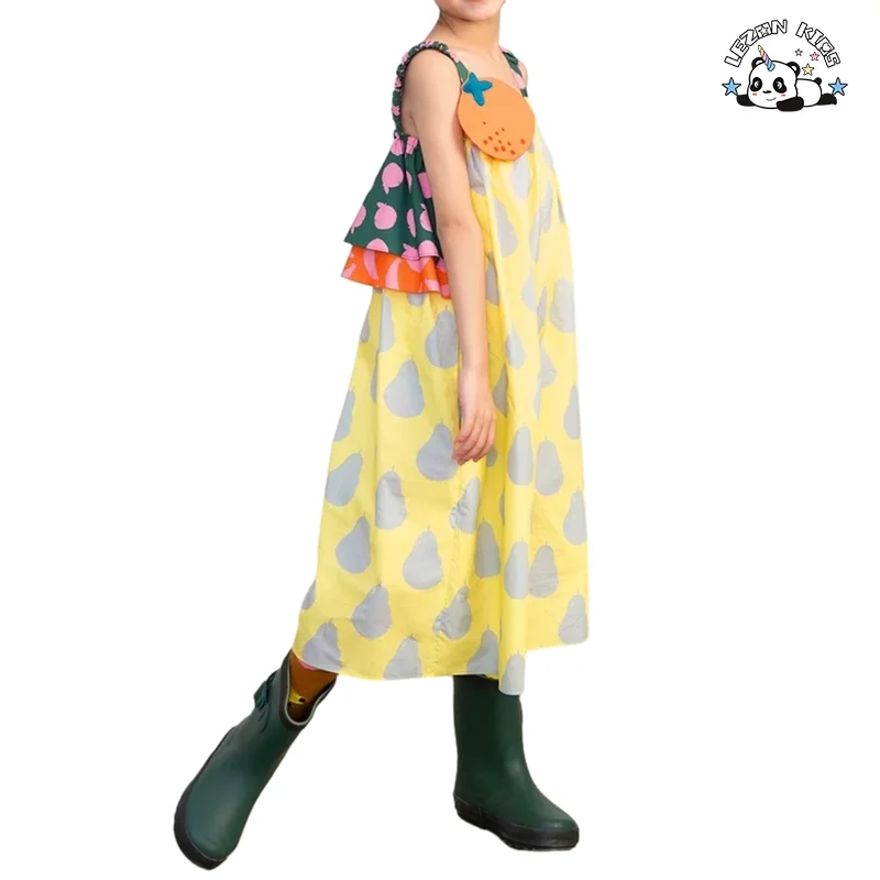 LEZONKIDS - Designer Style Children's Fancy Dress Mock up Design Colorful Girls Color Block Dress